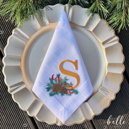 Christmas Pine Monogram Linen Napkin