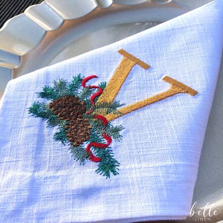 Christmas Pine Monogram Linen Napkin