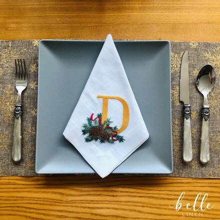 Christmas Pine Monogram Linen Napkin