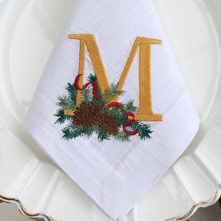 Christmas Pine Monogram Linen Napkin