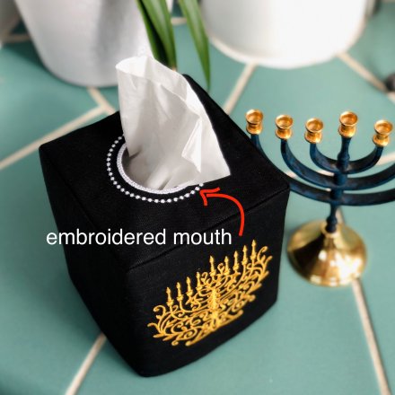 Embroidered Menorah Tissue Box Cover