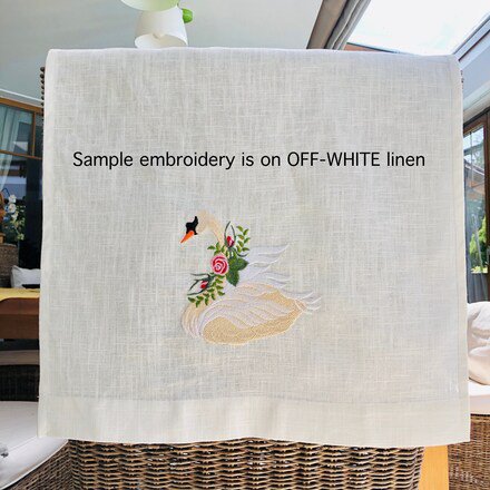 Embroidered Vintage Swan Linen Guest Towel