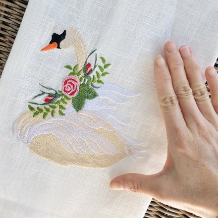 Embroidered Vintage Swan Linen Guest Towel