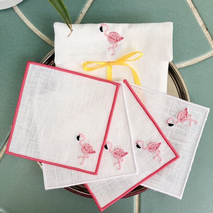 Flamingo Linen Cocktail Napkins Set of 4