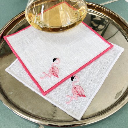 Flamingo Linen Cocktail Napkins Set of 4