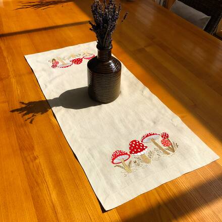 Forest Mushroom Linen Table Runner