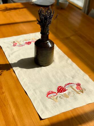 Forest Mushroom Linen Table Runner