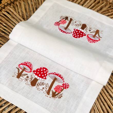 Forest Mushroom Linen Table Runner