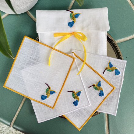 Hummingbird Linen Cocktail Napkins Set of 4