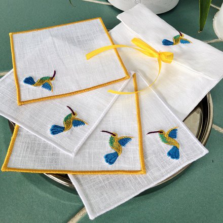 Hummingbird Linen Cocktail Napkins Set of 4