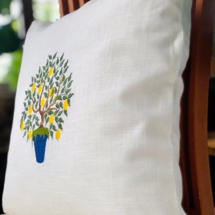 Lemon Tree Embroidered Pillow Case
