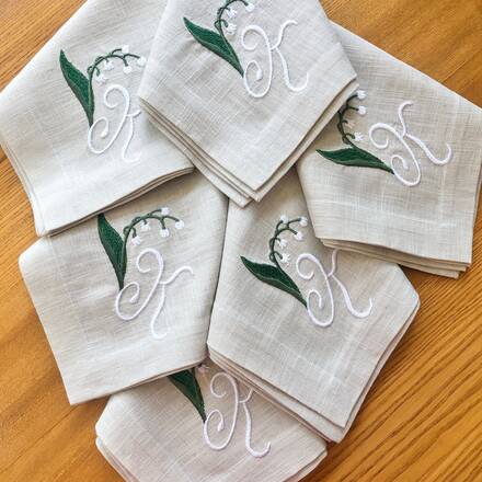 Lily of the Valley Monogrammed Linen Napkin - Bella Lino Linens