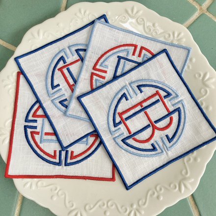 Patriotic Monogram Linen Cocktail Napkins Set of 4