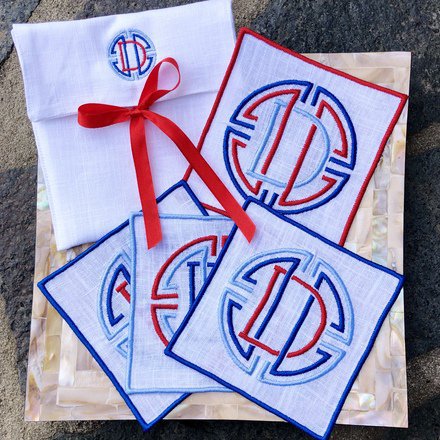 Patriotic Monogram Linen Cocktail Napkins Set of 4