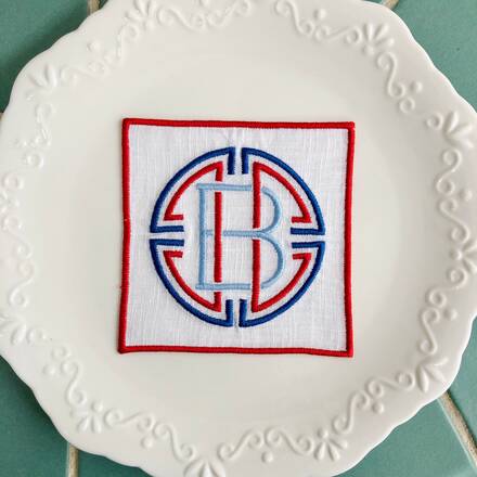 Patriotic Monogram Linen Cocktail Napkins Set of 4