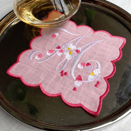 Peach Blossom Monogram Cocktail Napkins Set of 4