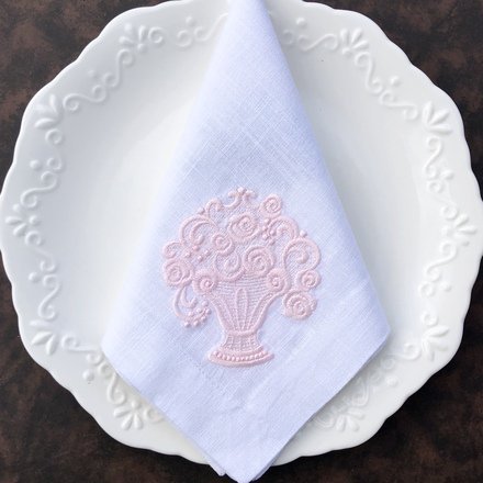 Pink Rose Basket Linen Napkins