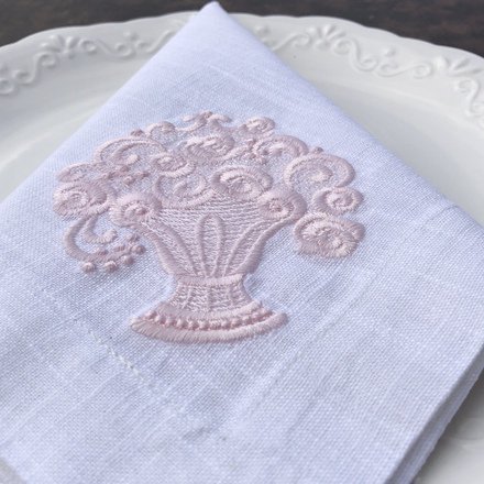 Pink Rose Basket Linen Napkins