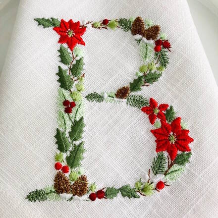 Poinsettia Christmas Monogram Linen Napkin