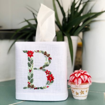 Poinsettia Christmas Monogram Tissue Box Cover