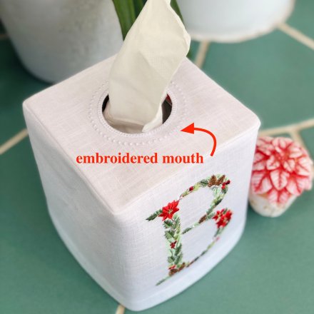 Poinsettia Christmas Monogram Tissue Box Cover