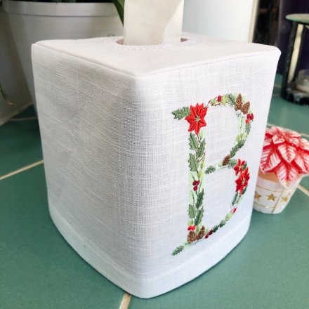 Poinsettia Christmas Monogram Tissue Box Cover