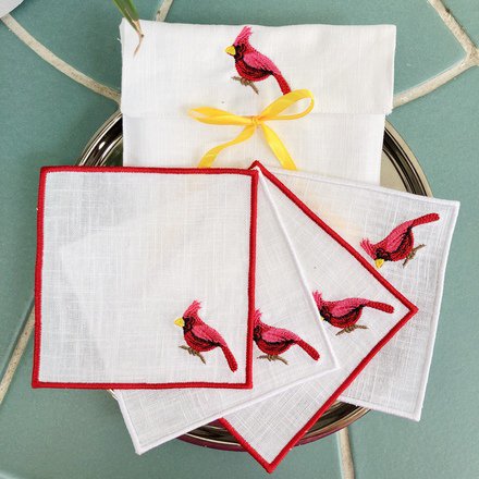 Red Cardinal Linen Cocktail Napkins Set of 4