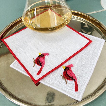 Red Cardinal Linen Cocktail Napkins Set of 4