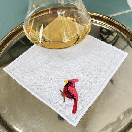 Red Cardinal Linen Cocktail Napkins Set of 4