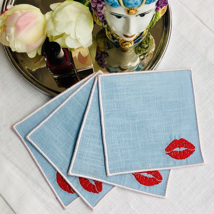 Red Lips Linen Cocktail Napkins Set of 4