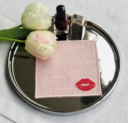 Red Lips Linen Cocktail Napkins Set of 4