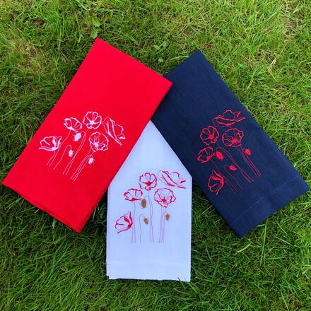 Red Poppies Linen Guest Towel