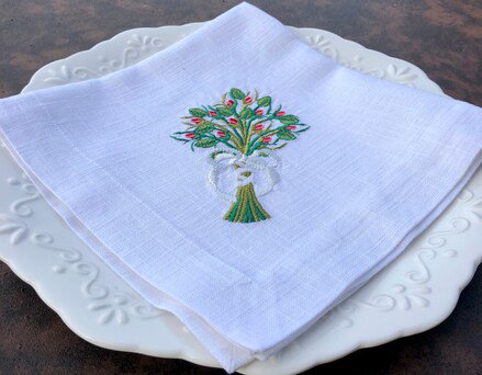 Rose Blooms Bouquet Linen Napkin