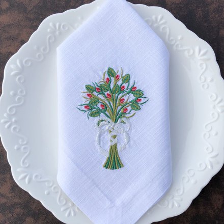 Rose Blooms Bouquet Linen Napkin