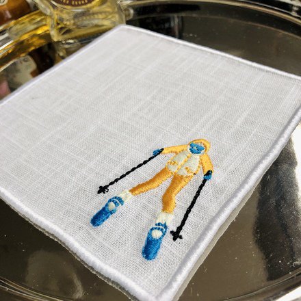 Skiing Linen Cocktail Napkins Set of 6