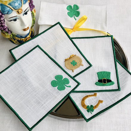 St Patrick's Day Linen Cocktail Napkins Set of 4