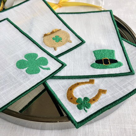 St Patrick's Day Linen Cocktail Napkins Set of 4