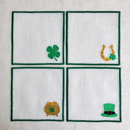 St Patrick's Day Linen Cocktail Napkins Set of 4