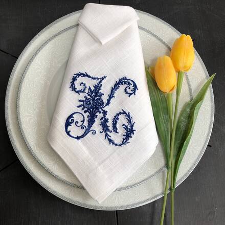 Vintage French Floral Monogram Napkin