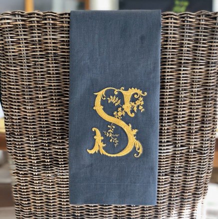 Vintage Gold Monogram Linen Guest Towel