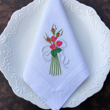 Vintage Rose Bouquet Linen Napkin