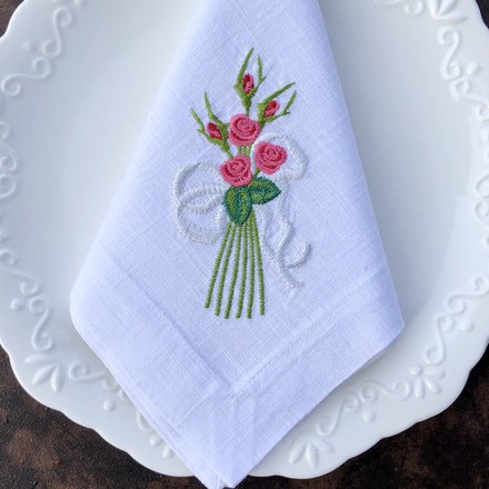 Vintage Rose Bouquet Linen Napkin