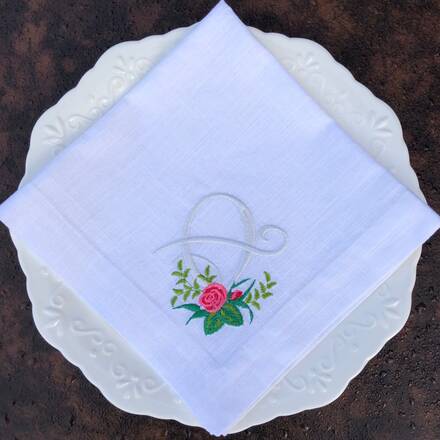 Vintage Rose Monogram Linen Napkin