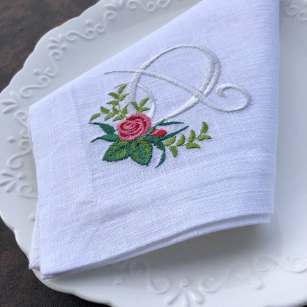 Vintage Rose Monogram Linen Napkin