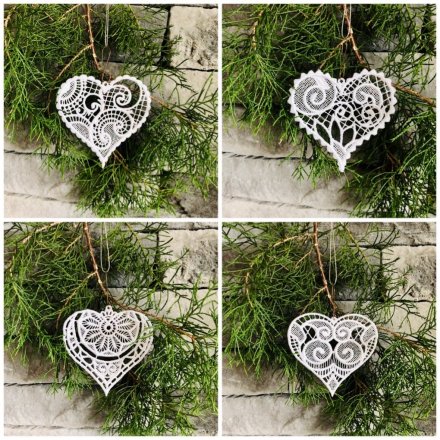 White Christmas Lace Ornaments Set of 10