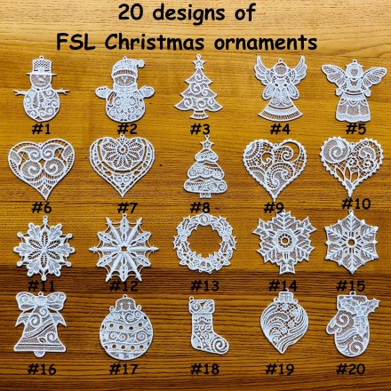 White Christmas Lace Ornaments Set of 10