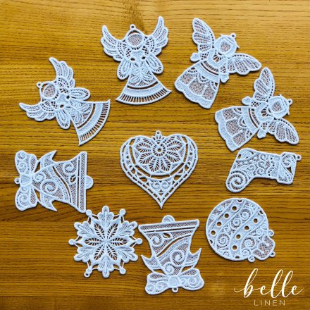 White Christmas Lace Ornaments Set of 10
