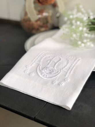 White On White Rose Monogram Linen Napkin