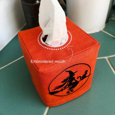 Witch on Flying Broom Tissue Box Cover